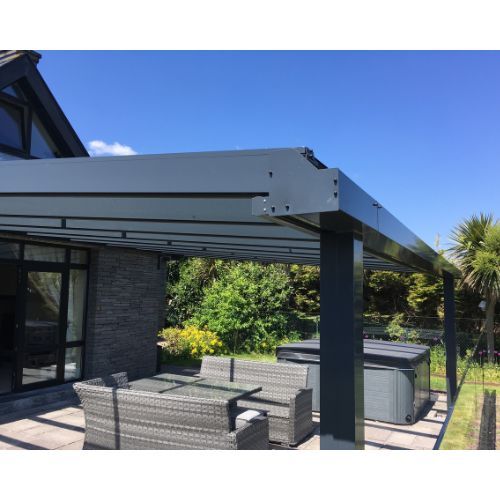 Contemporary Alfresco Aluminium Pergola / Veranda - 24000mm x 1000mm Rectangle - Grey