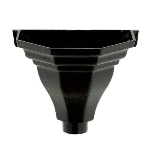 Cast Iron Round Downpipe Standard Hopper Head H1 Flat Back Outlet - 65mm Black