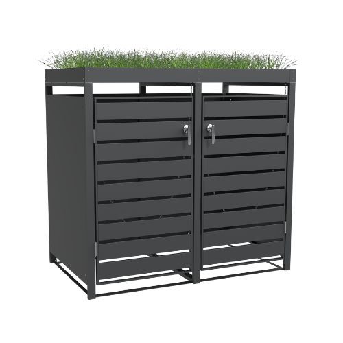 Ecoscape Double Bin Store with Planter - 1320mm x 800mm x 1240mm Charcoal